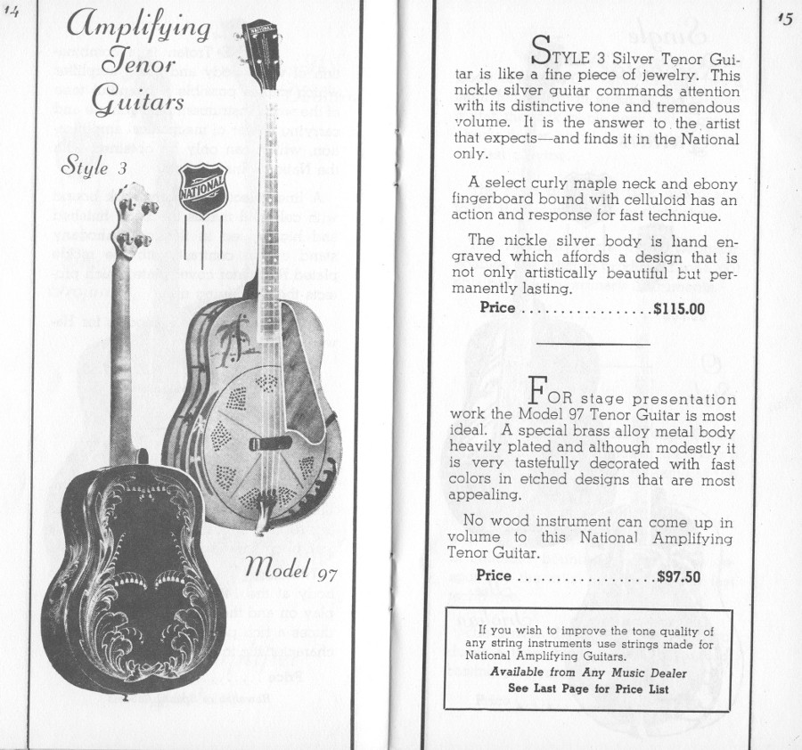 1936/7 catalogue Style 3 and Style 97 tenor guitarpage